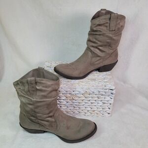 BRASH Western Boots Booties Size 10 Ankle Faux Suede Slouchy Taupe Party Boho